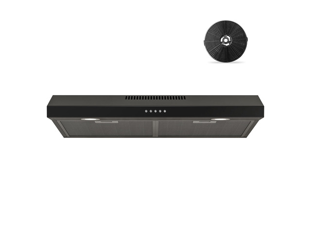 Black Range Hood 30 Inch Under Cabinet, Ducted/Ductless Convertible Kitchen Hood, 300 CFM, 3 Speed Exhaust Fan, Brushless DC Motor, Stove Hood...