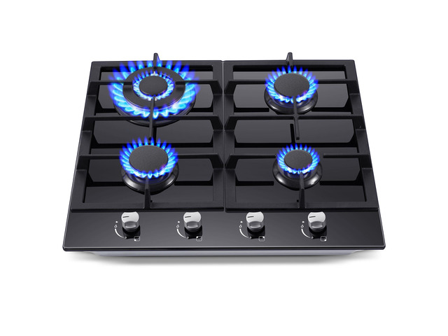 Gas Stove Top 24 Inch, Built-in Gas Cooktop 4 Burner, Black Tempered Glass Stove with NG/LPG Conversion Kit, Kitchen Propane Cooktop with...