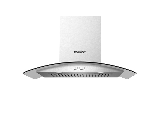 30 Inch Wall Mount Range Hood, 450 CFM Ductless/Ducted Convertible Island Range Hood 3-Speed Exhaust Fan, Curved Glass Stainless Steel Kitchen...