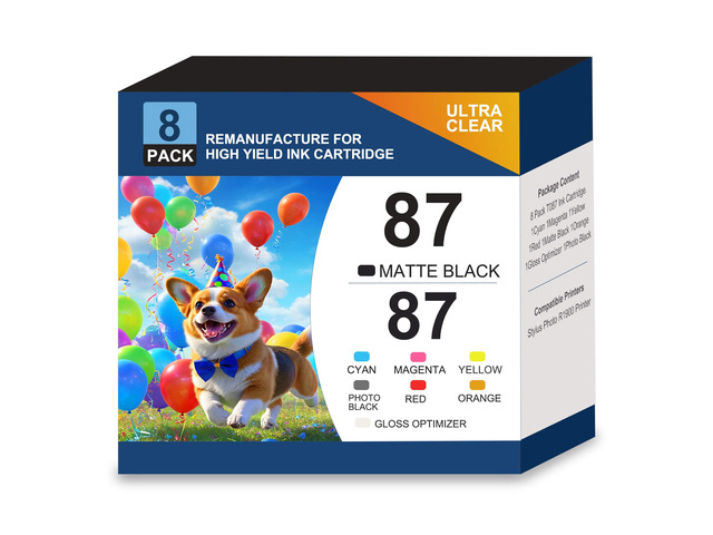 Remanufactured 87 T087 Ink Cartridge with New Chip Replacement for Stylus Photo R1900 Printer Ink T087020 T087120 T087220 T087320 T087420 T087720...