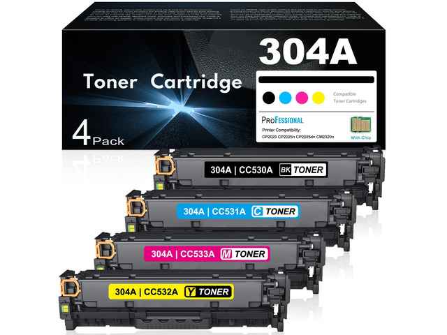 304A Toner Cartridges 4 Pack Compatible for HP 304A CP2025 CM2320 (B/C/M/Y) Works with Color Laserjet CP2025 CP2025n CP2025dn CM2320n CM2320nf...