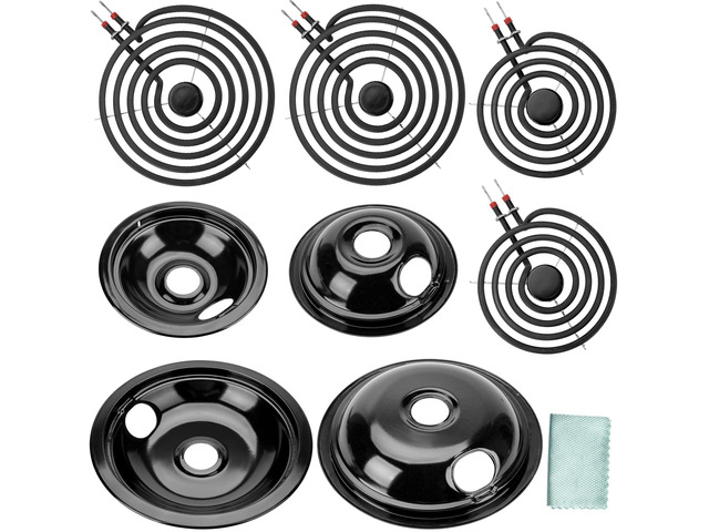 Black Porcelain Drip Pan & Electric Stove Burner Fit for Kenmore Frigidaire 2 x 6' Black Drip Pans & Electric Range Burner, 2 x 8' Electric Stove...