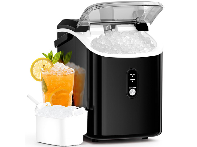 Nugget Ice Maker Countertop with Soft Chewable Ice, Portable Sonic Ice Maker with Basket and Scoop, Removable Top Cover, Auto-Cleaning for...