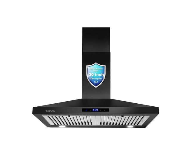 Black Range Hood 30 Inch,Stainless Steel Wall Mounted Kitchen Hood with Touch Controls, Ducted/Ductless Convertible,Chimney-Style Stove Hood Vent...