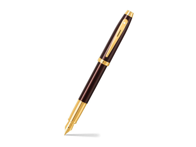 100 9370 Fountain Pen, Medium Nib, Coffee Black Finish with Gold Trim, Refillable Writing Instrument, Premium Gift Box