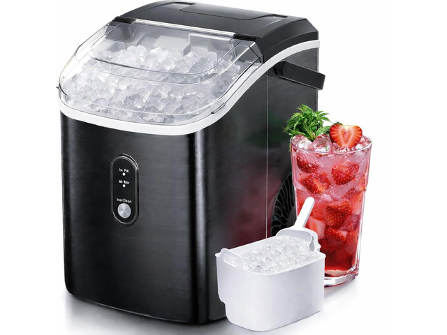 Nugget Ice Maker Countertop, 34 lbs/Day Pellet Ice Machine with Self-Cleaning, Fast Ice Ready in 10 Minutes, Portable Ice Maker with Handle for...