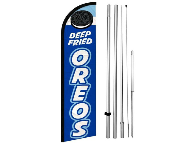 4 Less Co DEEP FRIED OREOS Windless Feather Swooper Flag Banner Fair, Carnival Food Sign 15 Feet Tall Large Pole Kit bf-h
