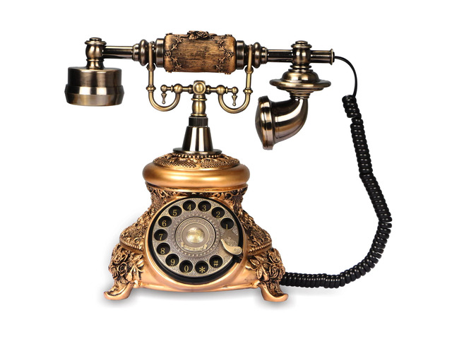 Retro Landline Turntable Telephone - Rotary Antique Fixed Phone, Resin Imitation Copper Decoration for Home Office - Bronze Color 109BS