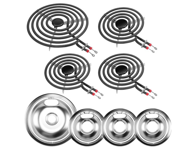 W10196405 W10196406 Electric Stove Burner Drip Pans & MP22YA Electric Range Burner Element Unit Set by -Compatible with Whirl-pool Ken-more Ama-na...