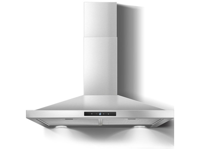Range Hood 30 inch Stainless Steel, Wall Mount kitchen Hood Ducted/Ductless Convertible, Vent Hood w/ 3 Speeds, Touch Control, 5-Layer Mesh...