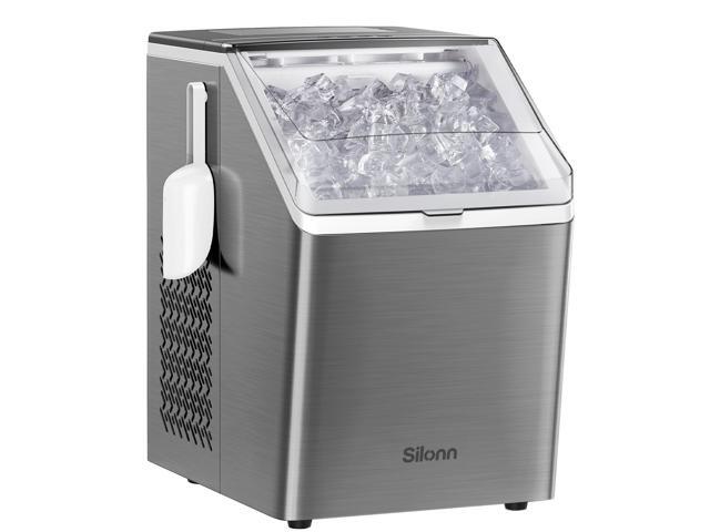 Ice Makers Countertop, 44lbs Per Day, 2 Ways to Add Water, Auto Self-Cleaning, Stainless Steel Ice Machine for Home Office Bar Party