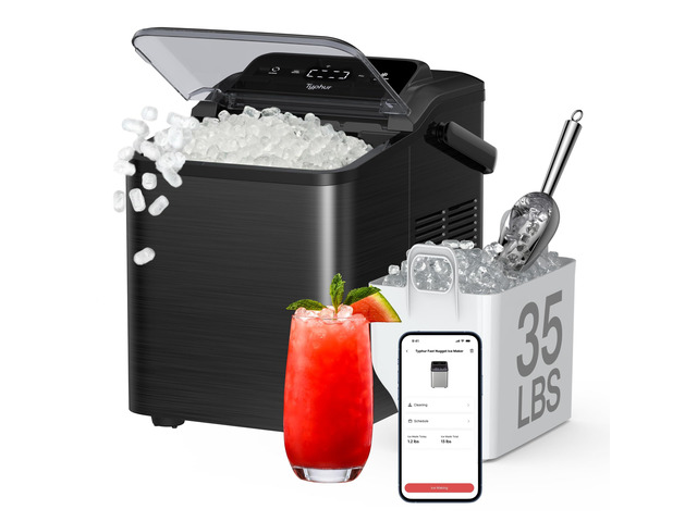 Smart Nugget Ice Maker Countertop with App Control, Pebble Ice Machine, Portable Pellet Ice Maker with Handle, Self-Cleaning Pump, 8 Cleaners,...