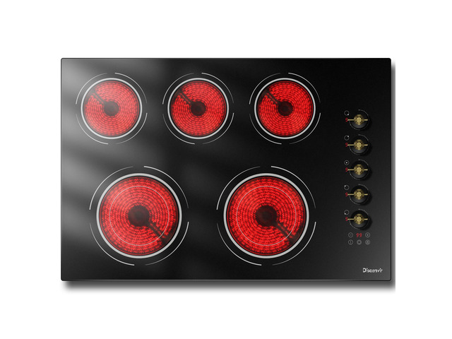 Upgraded 30' Electric Cooktop 8600W High Power Built-in 240V 5 Burners 30 Inch Electric Stove with Timer, Safety Lock, Knob Control, Cut-out...