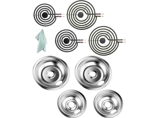 4 Pack Chrome Drip Pans & MP22YA Electric Stoves Burner Elements by, Fit for F-rigidaire Ken-more Electric Stove, Best Value Combo Sets with 25%...