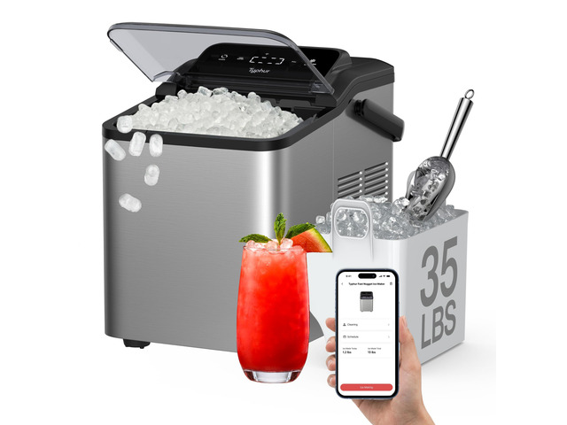 Smart Nugget Ice Maker Countertop with App Control, Pebble Ice Machine, Portable Pellet Ice Maker with Handle, Self-Cleaning Pump, 8 Cleaners,...