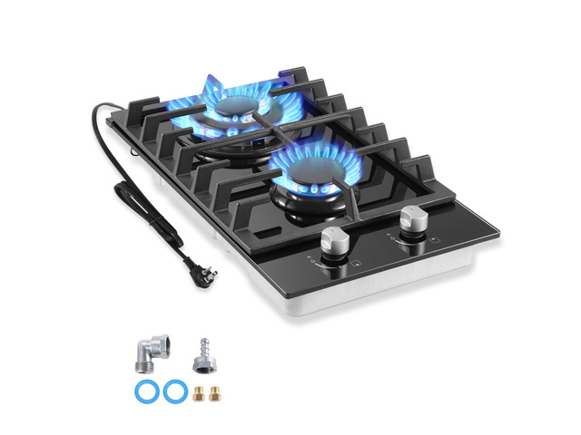 Gas Cooktop 2 Burner Propane Cooktop, 12 Inch Gas Stove Top with Thermocouple Protection, LPG/NG Dual Fuel Built-in Tempered Glass Stove for...