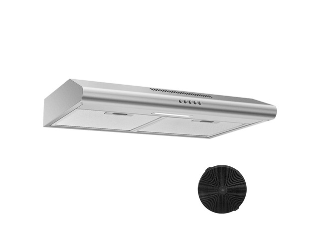 Under Cabinet Range Hood 30 inch, Stainless Steel Kitchen Hood Button Controls, 280 CFM Stove hood with Carbon Filter, Ducted/Ductless...