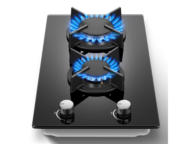 Gas Stove 2 Burner, Propane Cooktop 12 Inch, Built-in Gas Cooktop Black Tempered Glass Stove Top with Thermocouple Protection, LPG/NG Dual Fuel Hob...