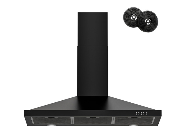 Black Range Hood 36 inch with Ducted Convertible Ductless, Kitchen Wall Mount Chimney-Style Over Stove Vent, 3 Speed Exhaust Fan, LED Lights