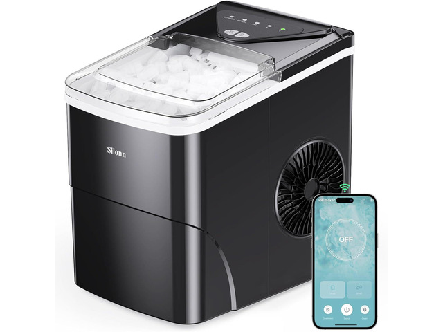 Smart Countertop Ice Maker, Compact Wi-Fi Ice Maker with App Control, 9 Cubes in 6 Mins, 26 lbs per Day, 2 Ice Cube Sizes, Portable Ice Maker with...