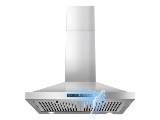 24 inch Range Hood, Ducted/Ductless Range Hood 450CFM, Wall Mount Kitchen Hood in Stainless Steel, Gesture Sensing & Touch Control, 3 Speed Fan,...