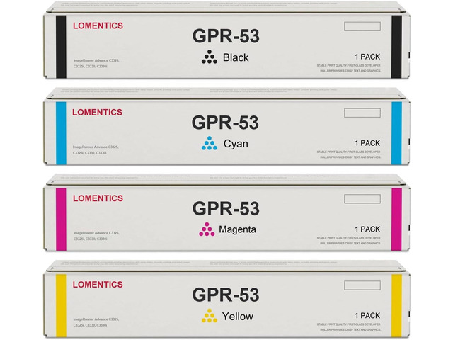 High Yield GPR53 GPR-53 Black, Cyan, Magenta, Yellow Toner Cartridge (4-Pack) Loment Replacement for Canon GPR 53 Toner ImageRunner Advance C3325...