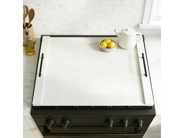 White Stove Top Cover for Gas & Electric Range 30'x22' Farmhouse Noodle Board with Handles RV Kitchen Workspace Saver