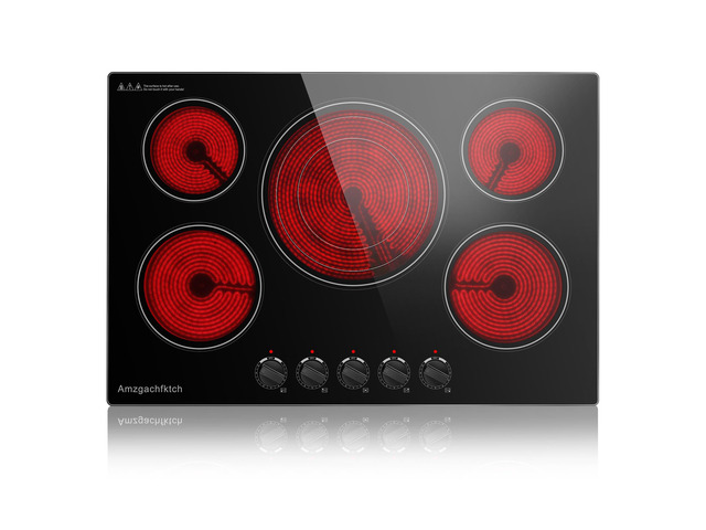 30 Inch Built-in Electric Cooktop with Expandable Triple Ring Burners, 5 Burner 9000W Ceramic Stove Top - Easy Knob Controls & Residual Heat...