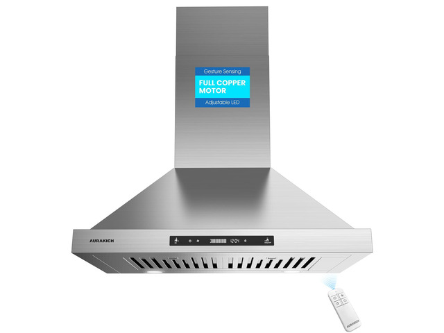 30-inch Wall Mount Range Hood, 900 CFM Full Copper Motor Ducted/Ductless Kitchen Vent Hood with Triple Smart Controls (Gesture/Remote/Touch),...