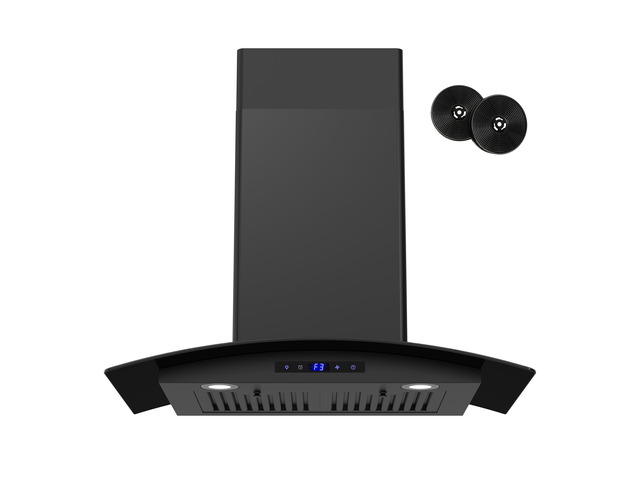 Range Hood 30 inch, 600 CFM Wall Mount Glass Kitchen Hood Ducted/Ductless Convertible with 3-Speed Fan, Screen Control, Time Setting, LED Lights,...