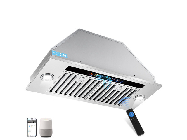 Range Hood Insert 30 inch, 900 CFM Stainless Steel Kitchen Hood Smart App/Voice/Gesture/Touch Control, 4 Fan Speed, Ductless Range Hood...
