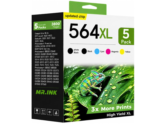 564XL Ink Cartridge Compatible for HP Ink 564 XL 564XL High Yield 5 Combo Pack (BK/PBK/C/M/Y) for DeskJet 3520 3522 Photosmart 7520 6520 5520 7525...