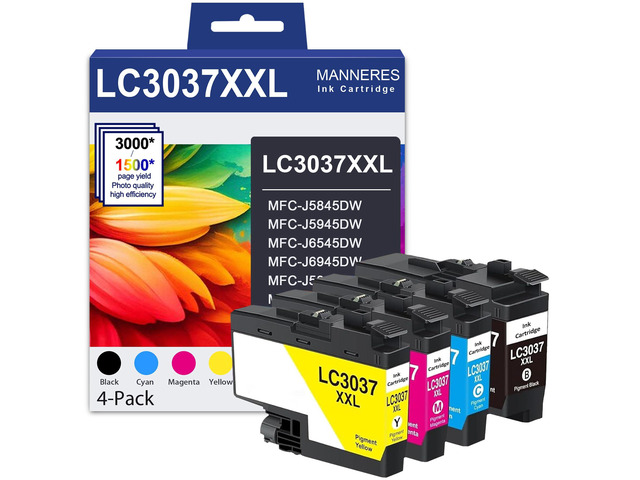 LC3037XXL Super High Yield Ink Cartridges (4-Pack) Compatible LC3037 BK/C/M/Y Ink Cartridge Replacement for Brother LC3037 LC3039 XXL MFC-J6945DW...