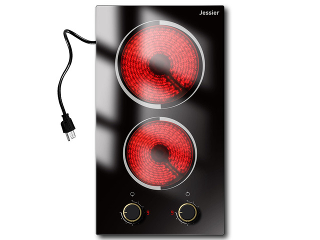 2 Burner Electric Cooktop 110V 2000W Countertop or Built-in 12 Inch Plug in Two Burner Electric Stove 120V Portable, Knob Control, 9 Power Levels...