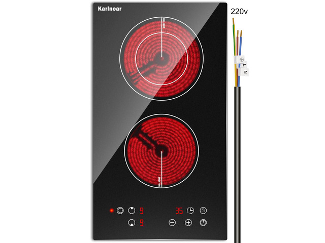 2 Burner Electric Cooktop 12 Inch, Drop-in Radiant Cooktop Child Safety Lock, Timer, Residual Heat Indicator, 3200W Heats up Quickly, Hard Wire...