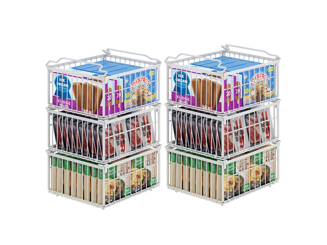 Freezer Organizer Bins, 6 Pack Big Stackable Deep Chest Freezer Organizer Bins, Foldable Baskets with Handles, White Storage Container Baskets for...