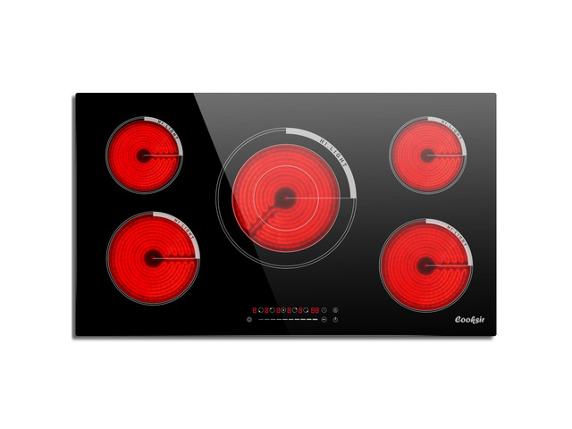 36 Inch Electric Cooktop 9200W, Built-in 240V Hard Wired 5 Burner 36' Ceramic Cooktop, Slide-Touch Control, Timer, Safety Lock, Expandable Ring,...