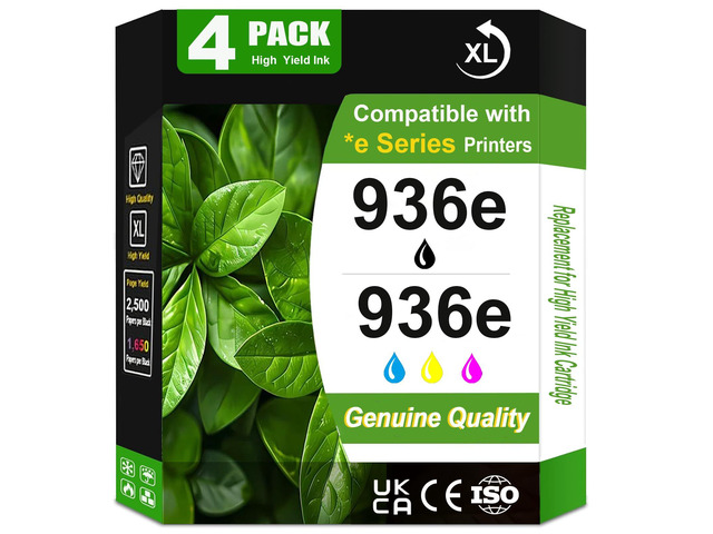 4 Pack 936 936e High Yield Ink Cartridge Use for OfficeJet 9122e OfficeJet Pro 9110b 9125e 9128e 9130b 9135e OfficeJet Pro Wide Format 9730e...