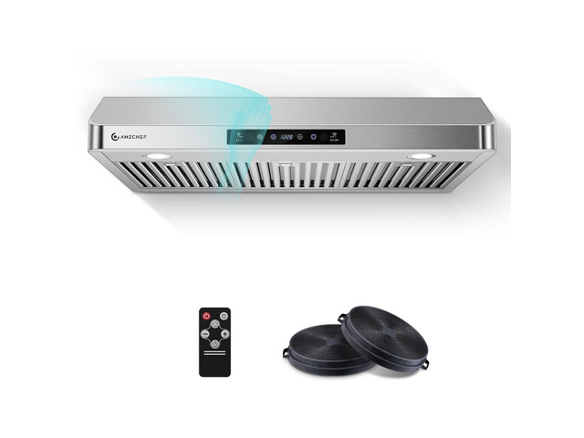 36' Under-Cabinet Stainless Steel Range Hood, 1050 CFM Dual-Fan System Stainless Steel hood with Touch/Remote/Gesture Control,timer,LED lights &...