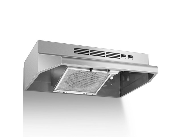 Under Cabinet Range Hood 24 Inch, 400 CFM Stainless Steel Convertible Vent Hood with 2 Speed Exhaust Fan and Rocker Switch Control, Ducted/Ductless...