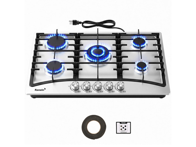 30 Inch 5 Burner Gas Cooktop, NG/LPG Convertible Gas Stove Top, 304 Stainless Steel with Thermocouple Flameout Protection for Kitchens, Apartments,...