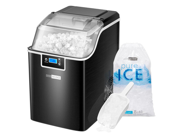 Nugget Ice Maker Countertop, 44lbs/Day, Black Portable Pebble Soft Chewable Pellet Ice Machine with Self-Cleaning, Scoop, 10 Ice Bags, for Home...