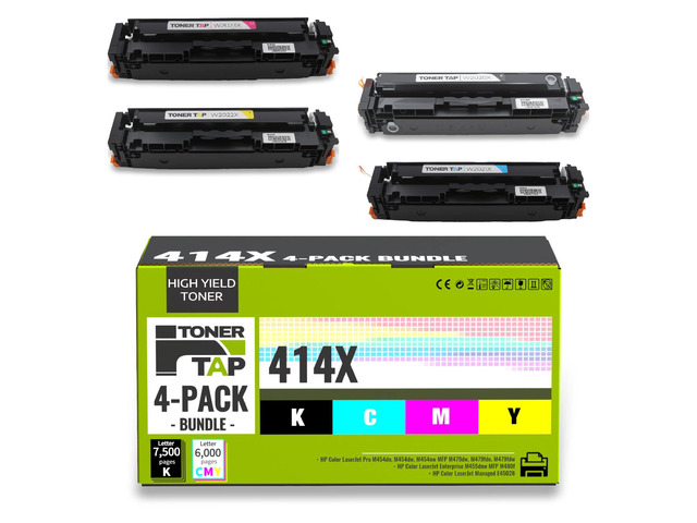 TonerTap 414X Toner Cartridges 4-Pack for HP Printers, High-Yield Replacement for 414A Toner Cartridges, Compatible with MFP M479fdw, M454dw M454dn...