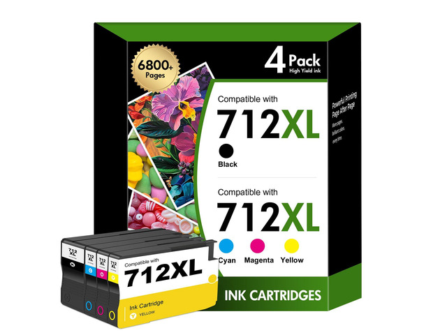 712 T210 712XL Ink Cartridge for HP Printers Black and Color Combo Pack Replacement for HP 712 XL for DesignJet T210 T650 T630 T230 Studio...