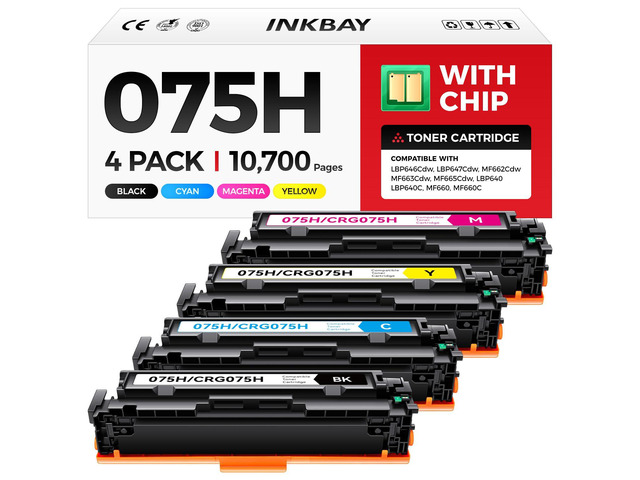 075H Toner Cartridge Set 4-Pack with Chip High Capacity Replacement for Canon 075 075H Toner Compatible with Canon Color imageCLASS LBP646Cdw...
