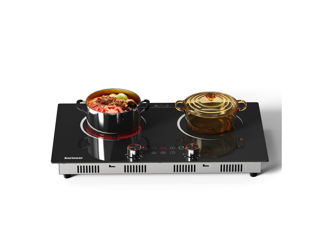 Electric Cooktop 2 Burner, 110V Electri Stove Top, Knob Control 2000W 110v Outlet Plug-in Electric Hot Plate, Countertop or Built-in Install,...