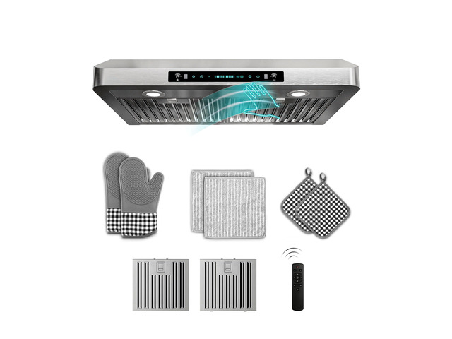 30 inch Under Cabinet Range Hood 900 CFM, Stainless Steel Gesture/Touch/Remote Control, 4-Speed Fan, Ducted Ventilation, LED Lights, Dishwasher...