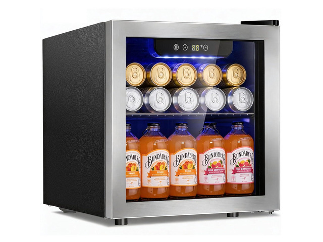 48 Can Mini Beverage Refrigerator, 1.3 Cu. Ft Compact Drink Cooler with Glass Door, Adjustable Temp 40-61°F, Quiet Freestanding Wine & Soda Cooler...