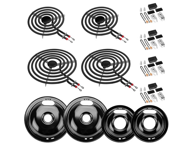 W10290350 W10290353 Porcelain Burner Drip Pans & MP22YA Electric Range Burner Element Unit Set & 330031 Range Burner Receptacle Kit Compatible with...