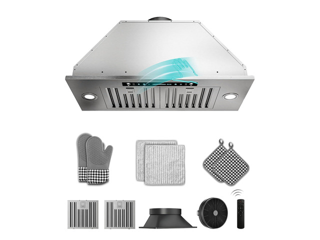 30 inch Built in/Insert Range Hood 900 CFM, Stainless Steel Gesture/Touch/Remote Control, 4-Speed Fan, Ducted/Ductless Convertible, LED Lights,...